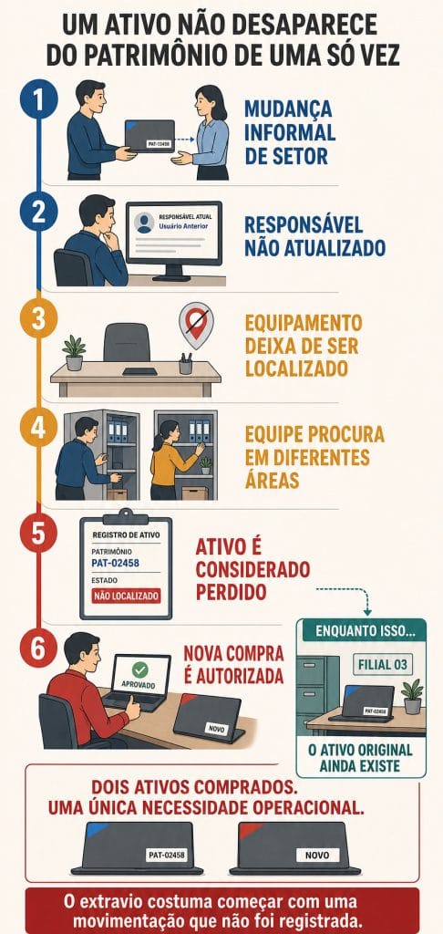 Infográfico mostra como uma transferência sem registro pode fazer um ativo ser considerado perdido e provocar uma compra desnecessária.