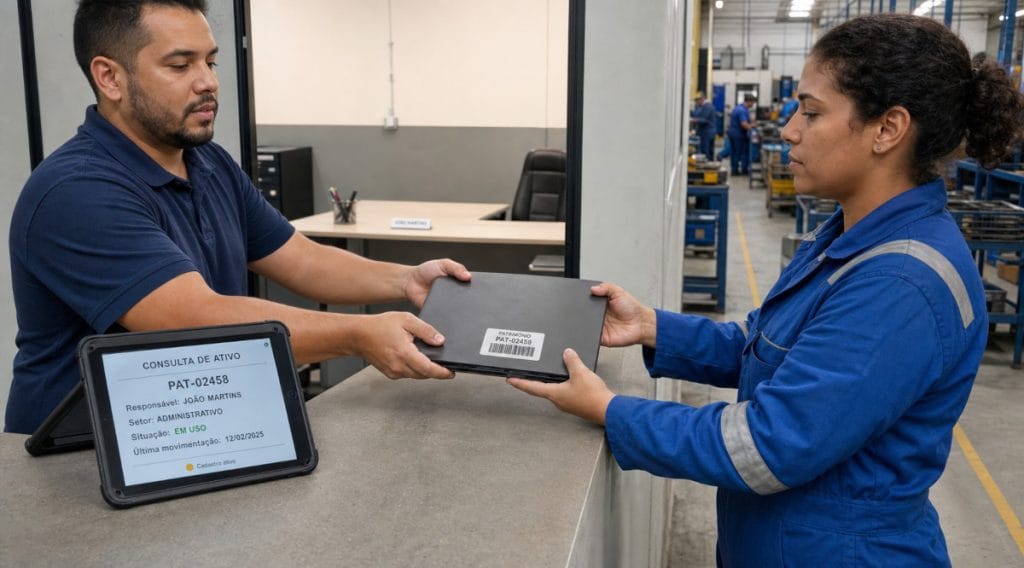 Equipamento é entregue a outro colaborador sem atualização do responsável no registro patrimonial.