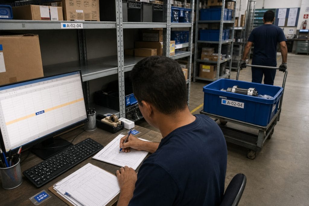 Material movimentado para outra área ainda aparece na posição anterior em um controle manual.